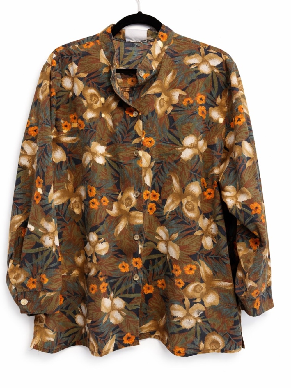 Blair Floral Button-Up Shirt in Green, Brown & Orange